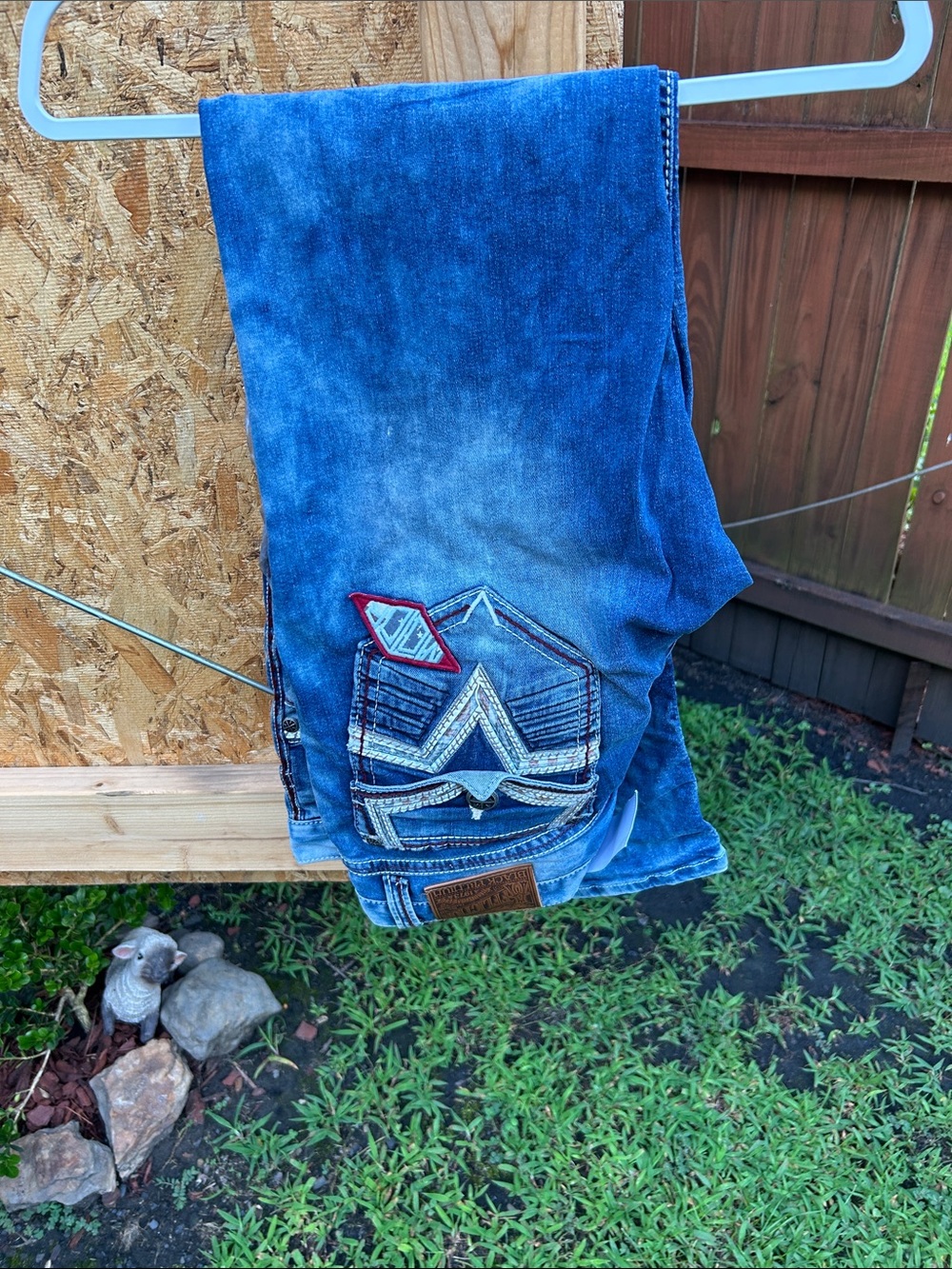 Affliction Blue Slim Straight Jeans with Embroidered Pocket Accents